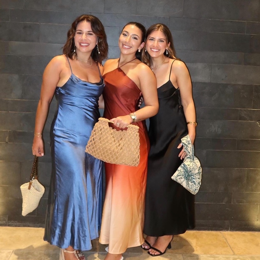 Ombré sunset halter satin dress